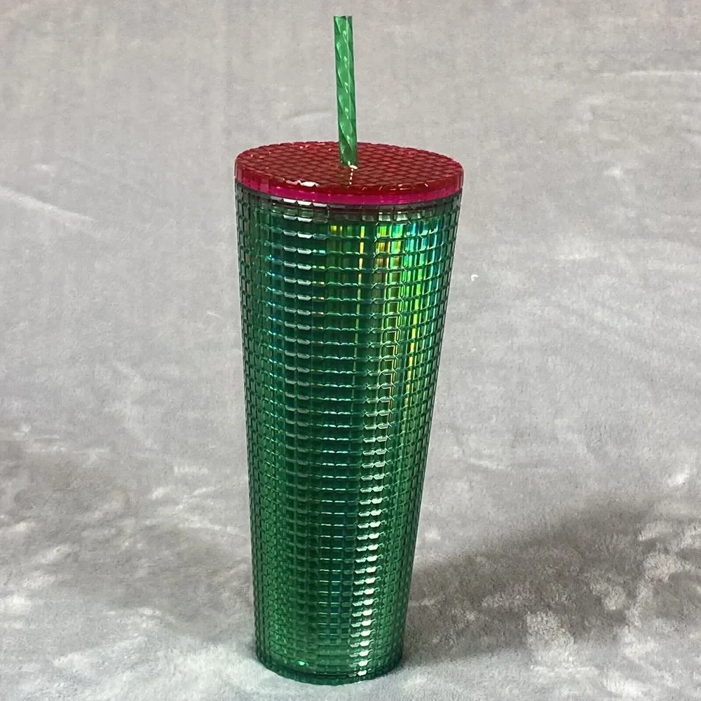 New Starbucks Tumbler Cup Venti‎ 2022 Disco Ombre Watermelon Studded Grid Straw